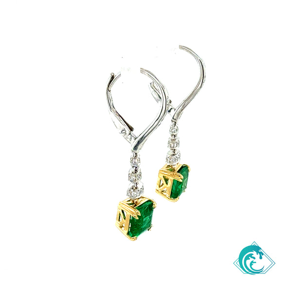 18K Two Tone Zambian Emerald Diamond Earrings
