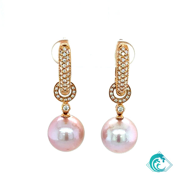 18KR Pink Edison Freshwater Pearl Diamond Earrings