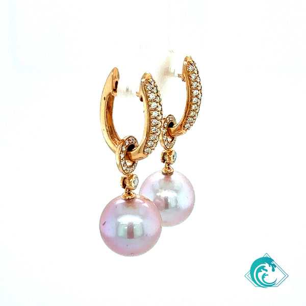 18KR Pink Edison Freshwater Pearl Diamond Earrings