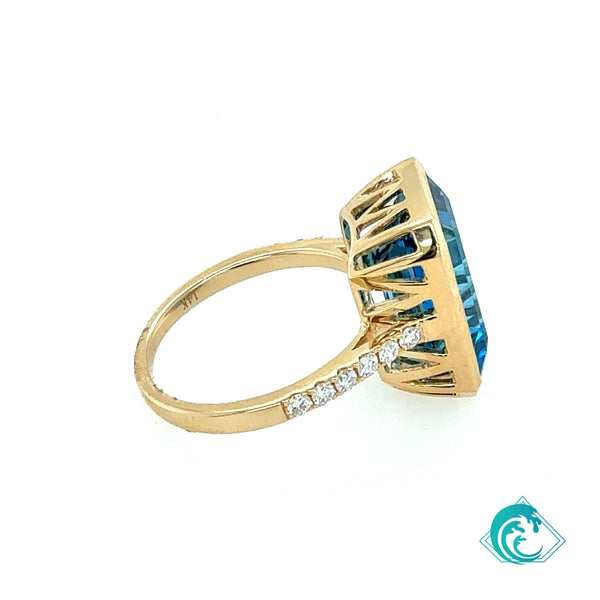14KY Swiss Blue Topaz Bezel Ring