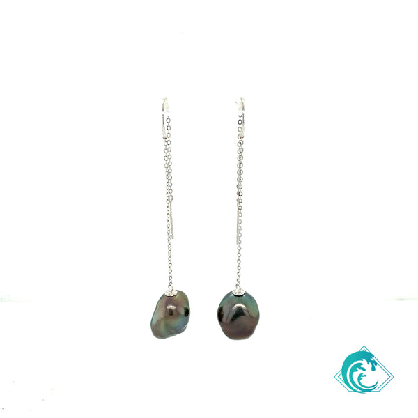 18KW Tahitian Keshi Pearl Dangle Earrings