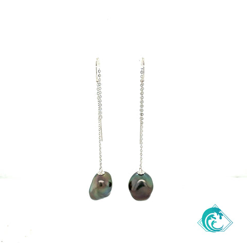 18KW Tahitian Keshi Pearl Dangle Earrings