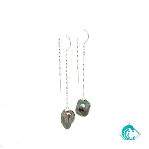 18KW Tahitian Keshi Pearl Dangle Earrings