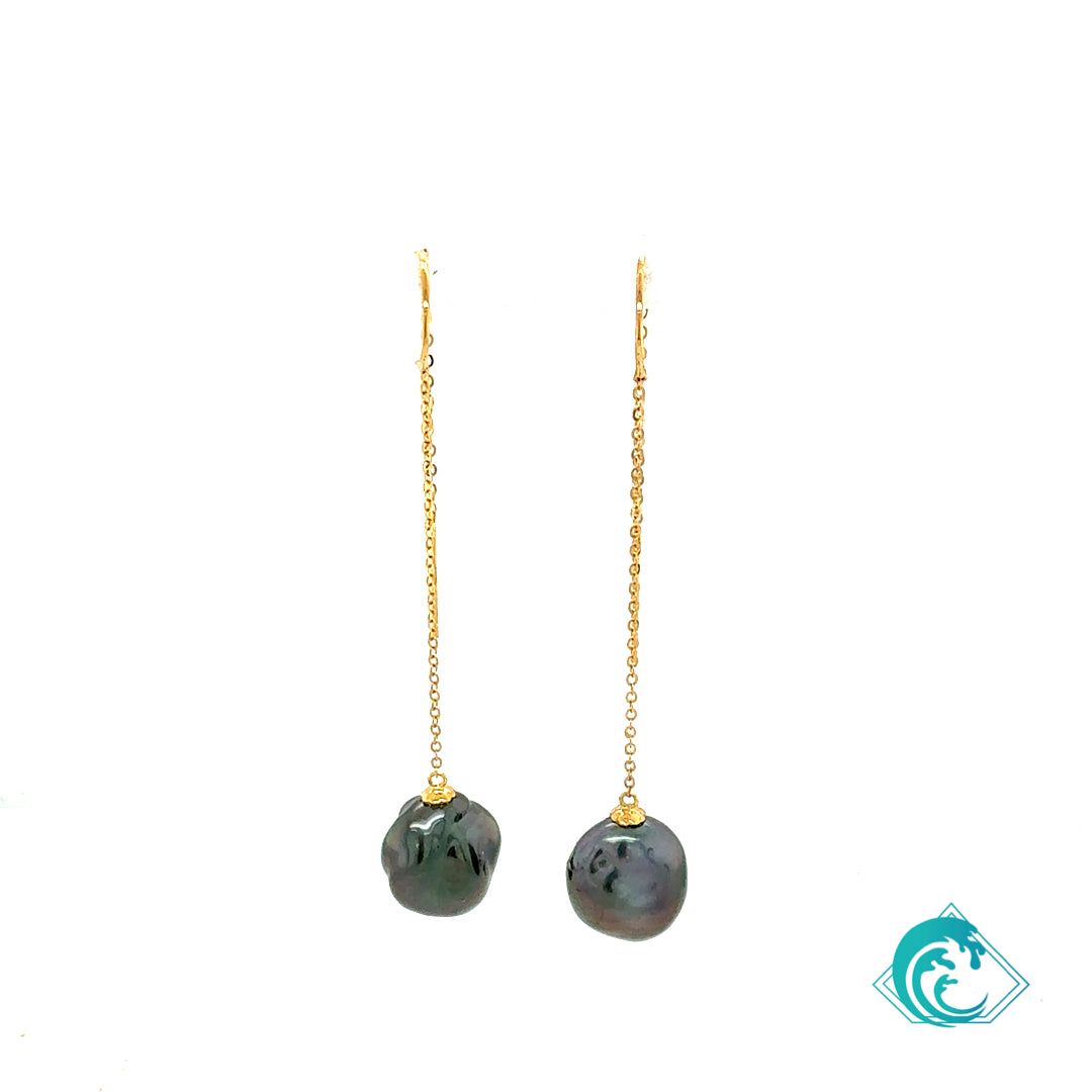 18KY Tahitian Keshi Pearl Dangle Earrings