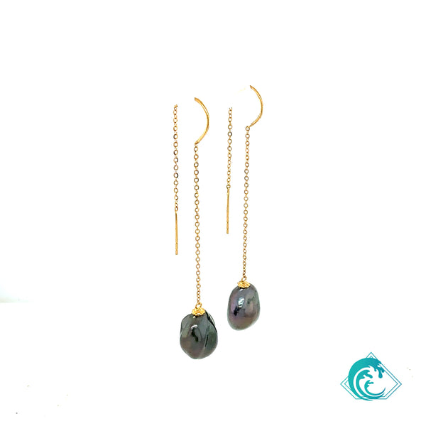 18KY Tahitian Keshi Pearl Dangle Earrings