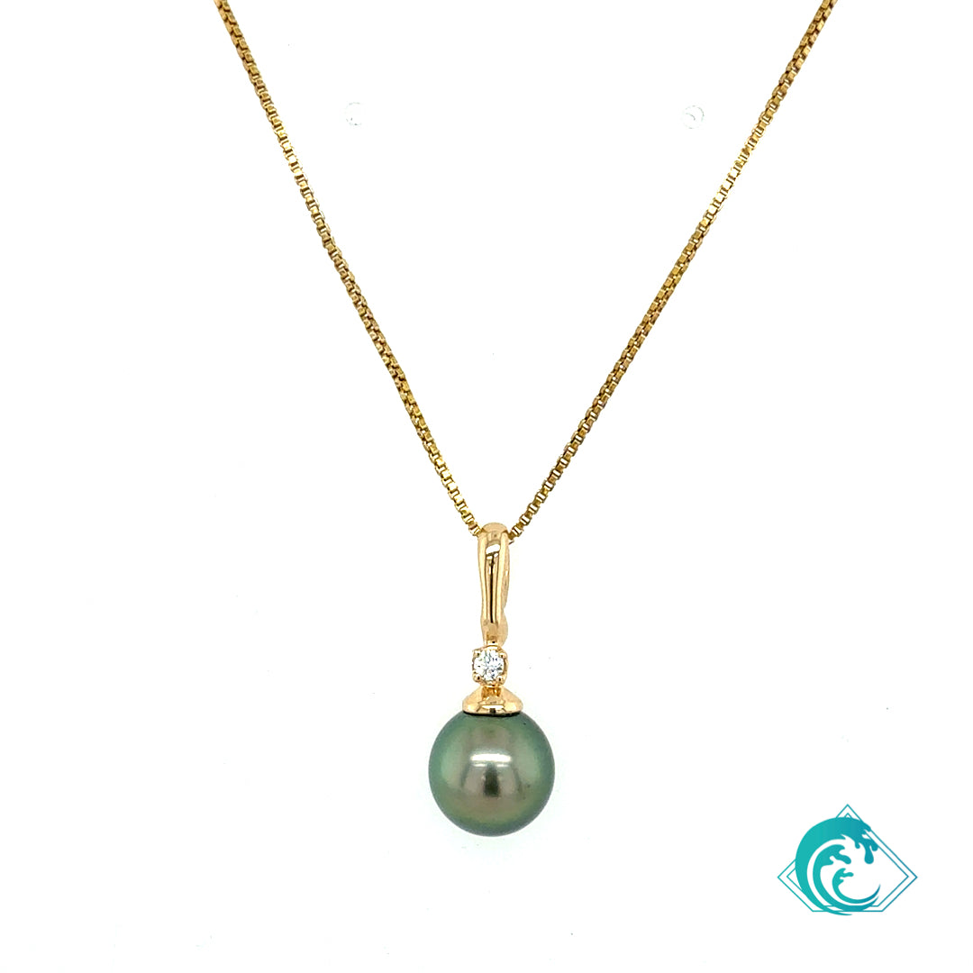 14KY Tahitian Pearl Peacock Green Pendant Enhancer