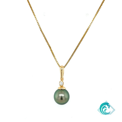14KY Tahitian Pearl Peacock Green Pendant Enhancer