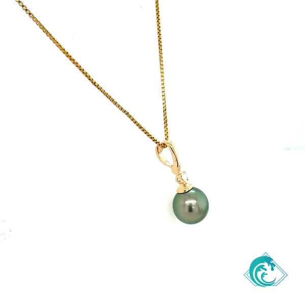 14KY Tahitian Pearl Peacock Green Pendant Enhancer