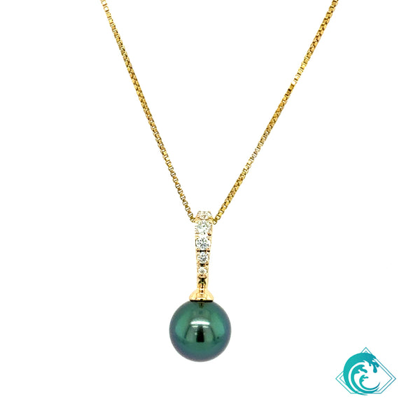 14KY RARE Peacock Tahitian Pearl & Diamond Enhancer