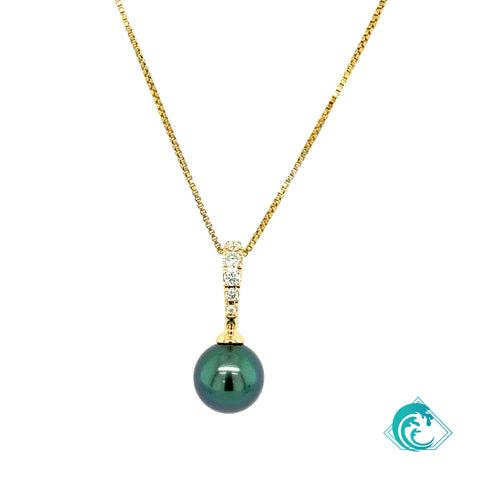 14KY RARE Peacock Tahitian Pearl & Diamond Enhancer