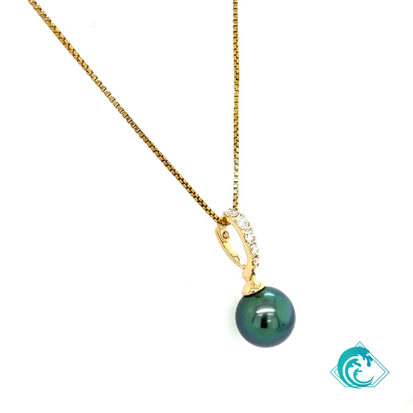 14KY RARE Peacock Tahitian Pearl & Diamond Enhancer