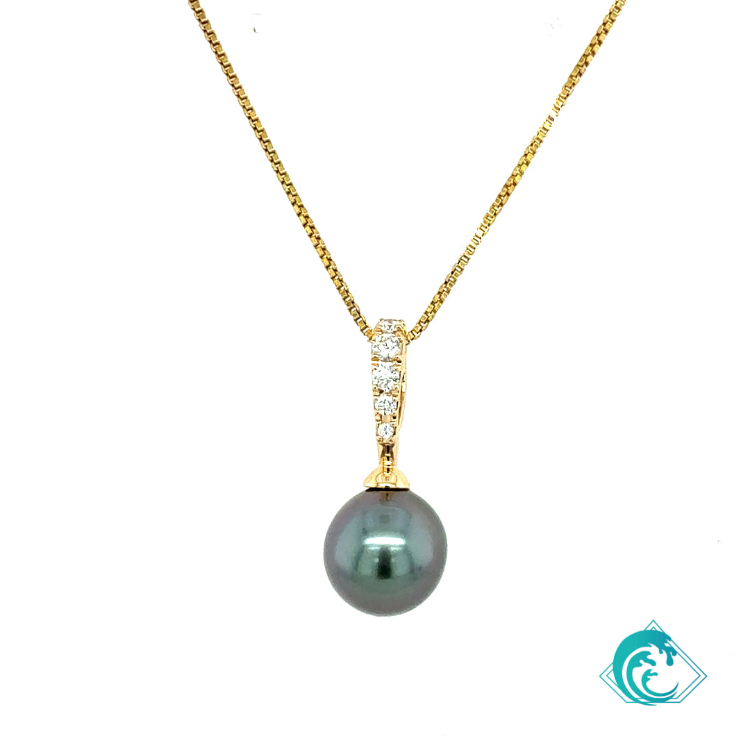 14KY Tahitian Pearl & Diamond Bali Enhancer