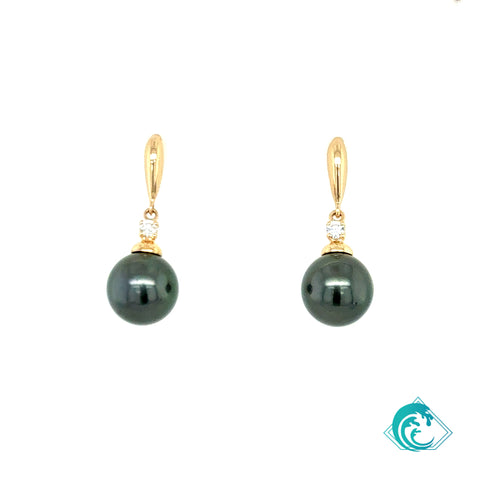 14KY Tahitian Pearl & Diamond Drop Earrings