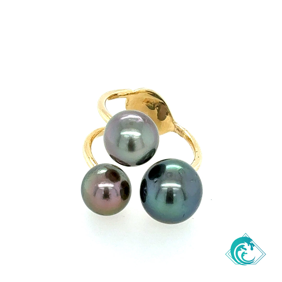 14KY Triple Tahitian Pearl Ring
