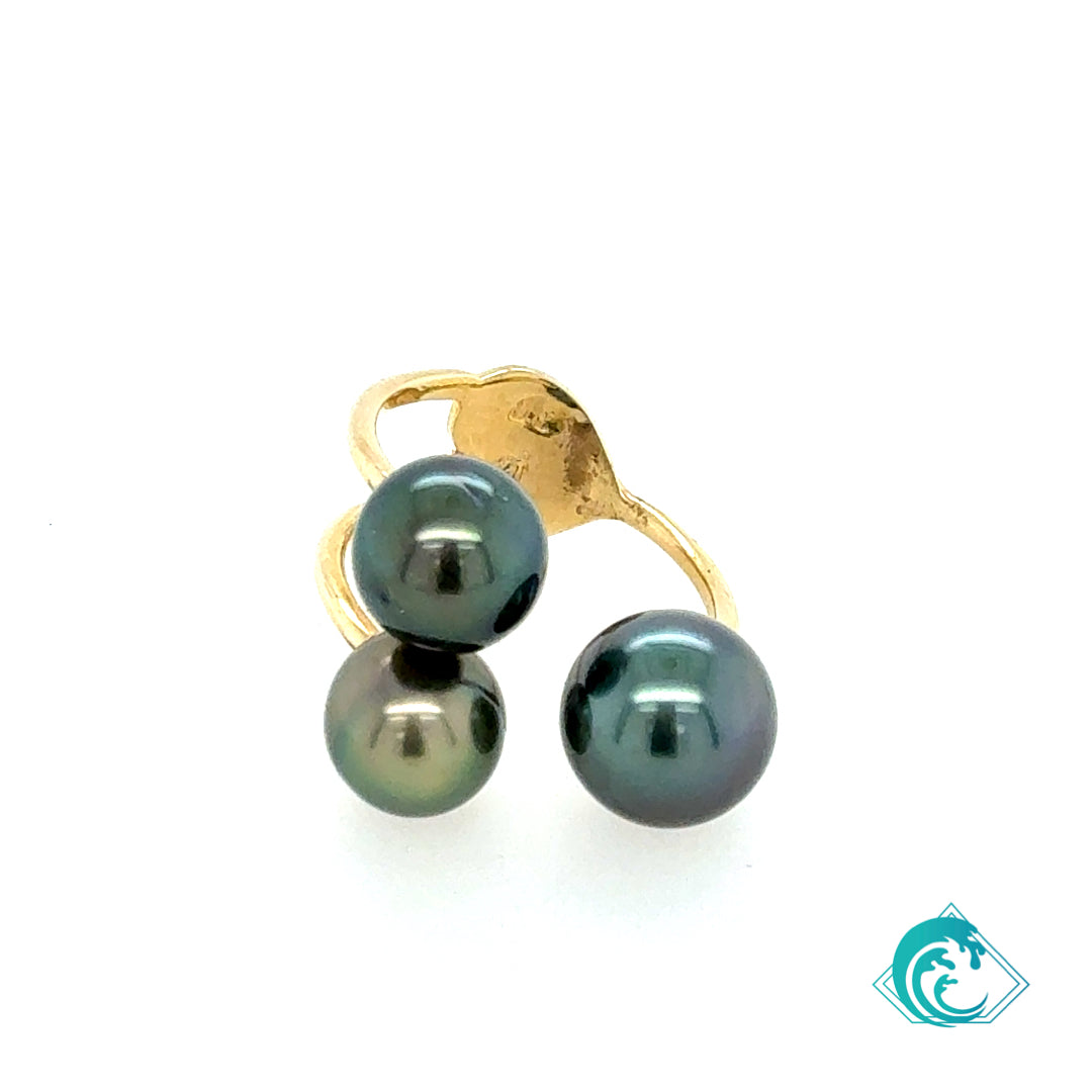 14KY Triple Tahitian Pearl Ring
