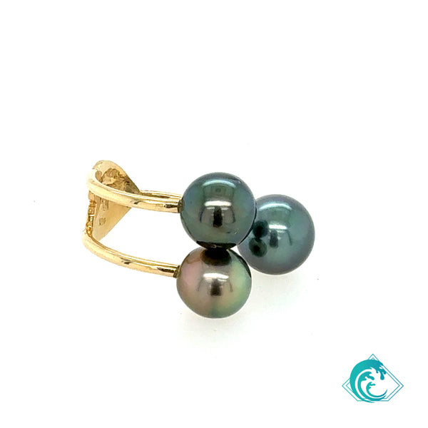 14KY Triple Tahitian Pearl Ring