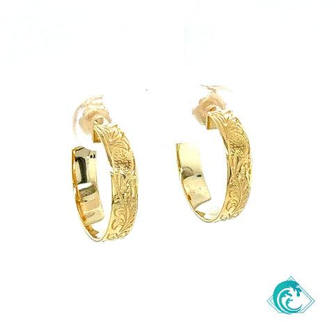 14KY Plumeria Scroll 17mm Hoop Earrings