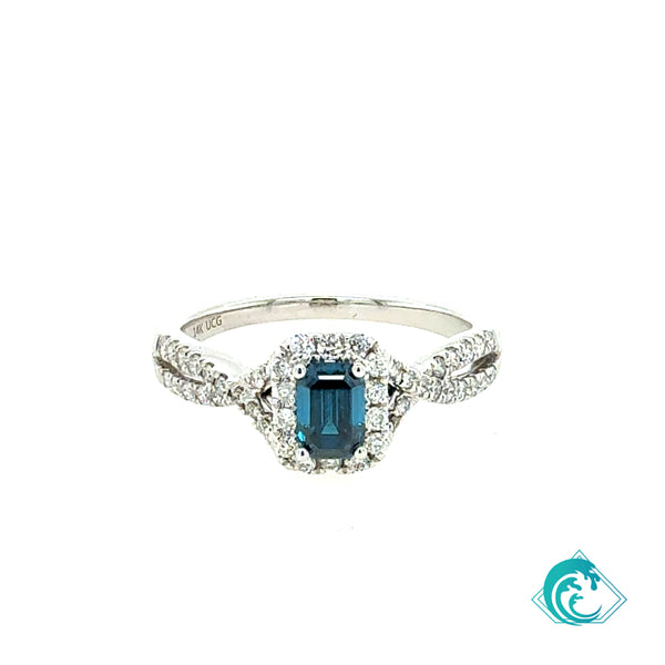 14KW Blue Diamond Emerald Cut Ring