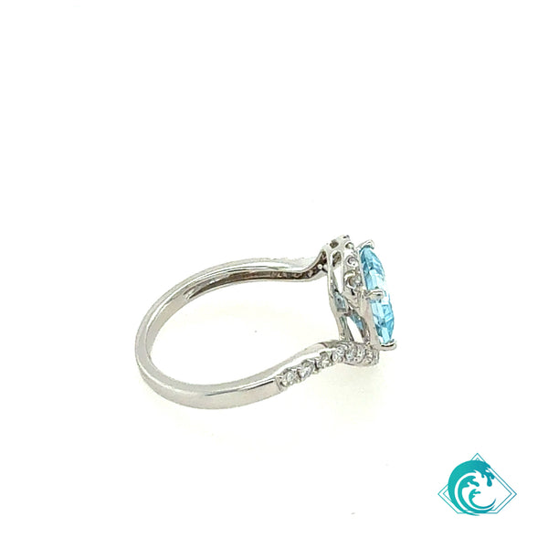 14KW Blue Topaz Diamond Swirl Ring