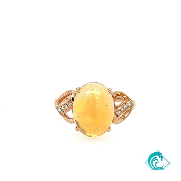 14KR Oval Opal and Diamond Ring