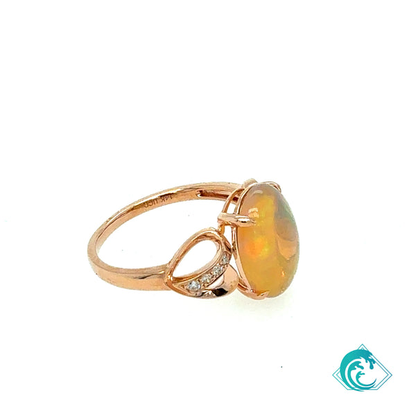 14KR Oval Opal and Diamond Ring