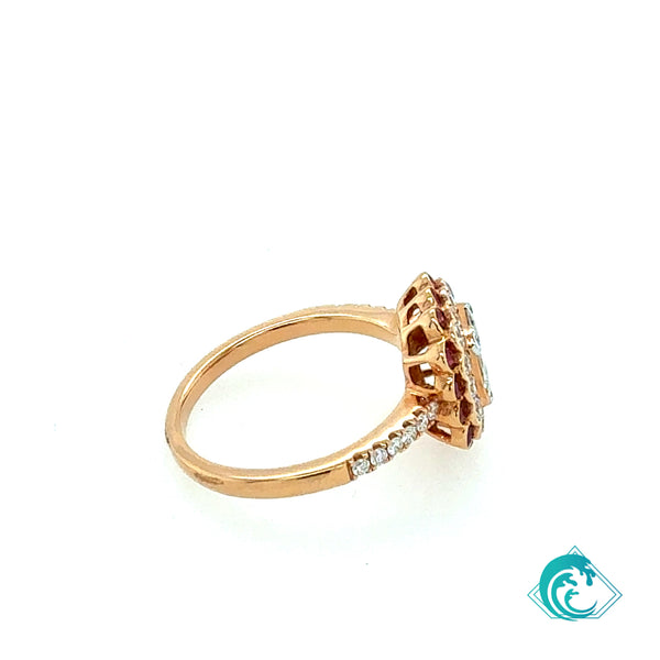 18KY Illusion Diamond Ring with Rubies