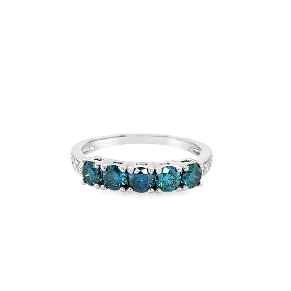 14KW Blue Diamond 5 Stone Band