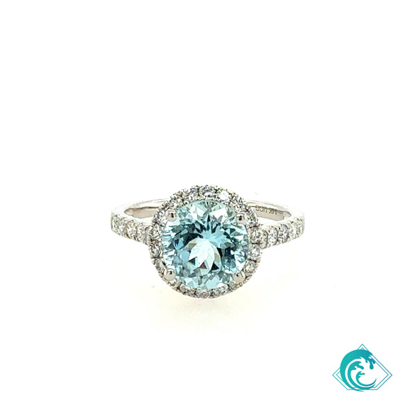 14KW Round Aquamarine Diamond Ring