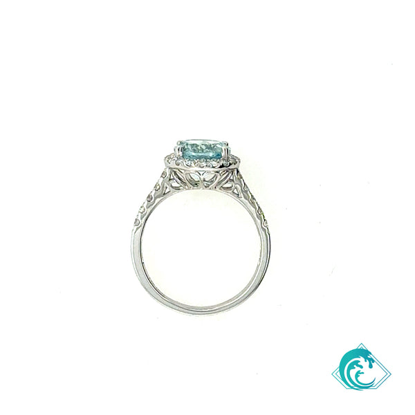 14KW Round Aquamarine Diamond Ring