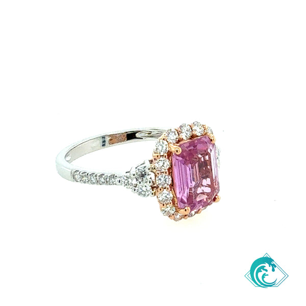 18K Two Tone Pink Sapphire Diamond Ring
