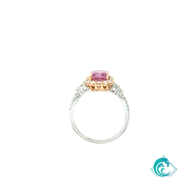 18K Two Tone Pink Sapphire Diamond Ring