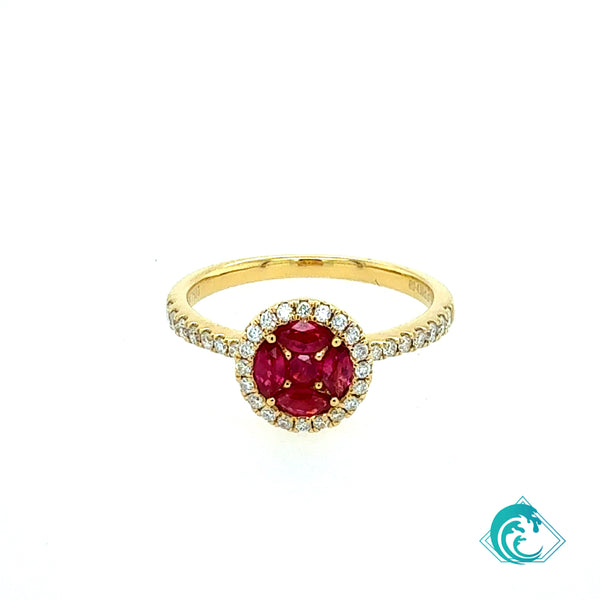18KY Dainty Ruby Diamond Ring