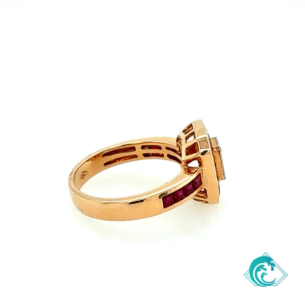 18KY Illusion Diamond and Ruby Ring