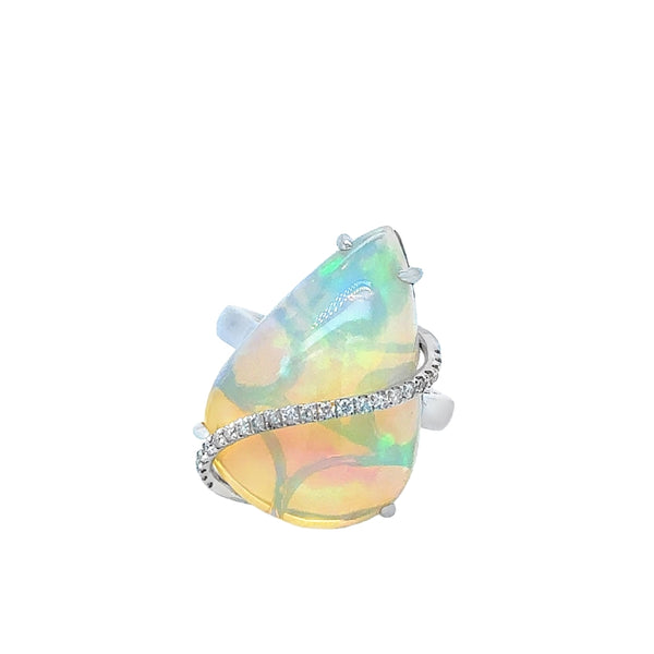14KW Ethiopian Opal Diamond Swirl Ring
