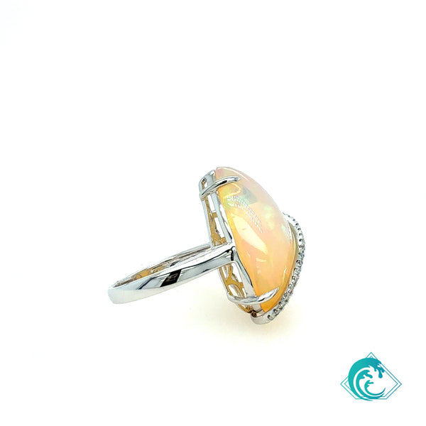 14KW Ethiopian Opal Diamond Swirl Ring