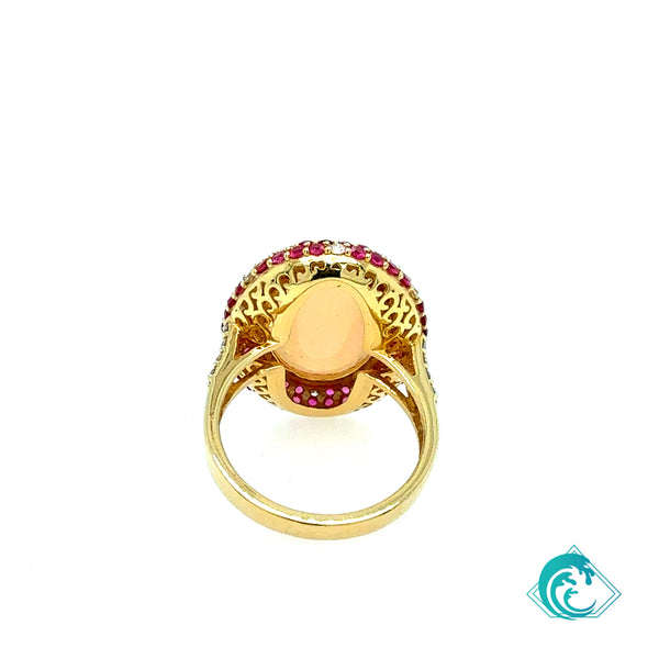 14KY Fancy Opal and Ruby Diamond Ring