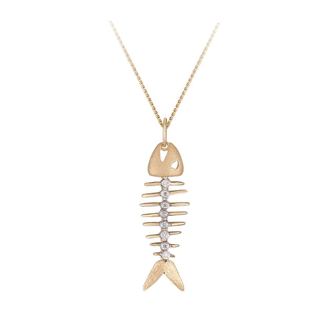 14K Diamond Fish Bone Pendant