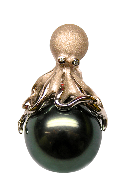 14KY Tahitian Pearl Octopus Pendant (Large)