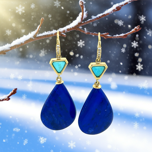 18KY Sleeping Beauty Turquoise & Lapis Earrings