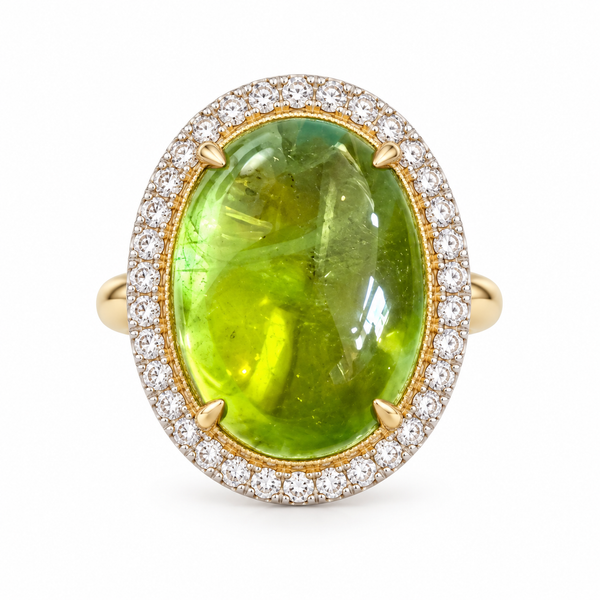 18KY Natural Peridot Diamond Ring