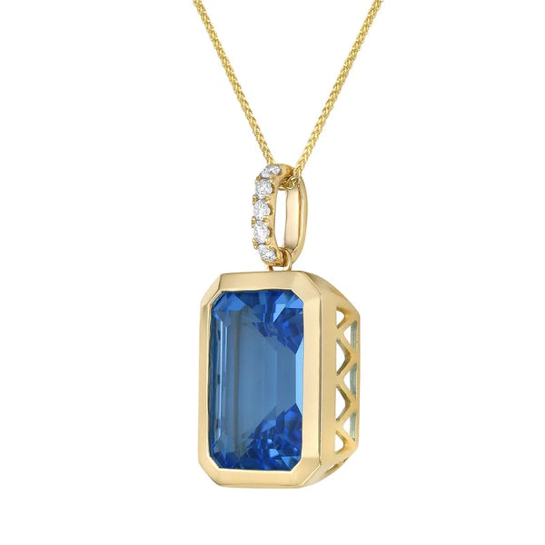 14KY Swiss Blue Topaz Bezel Pendant