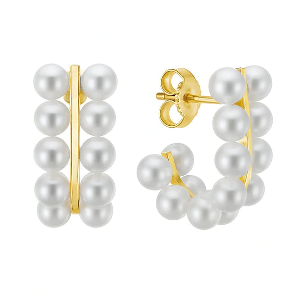 14KY Freshwater Pearl Double Row Earrings