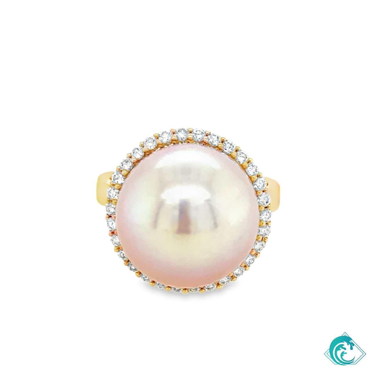 18KR Pink Pearl Halo Ring