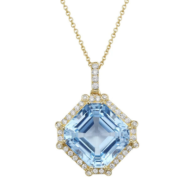 14KY Sky Blue Topaz Diamond Pendant
