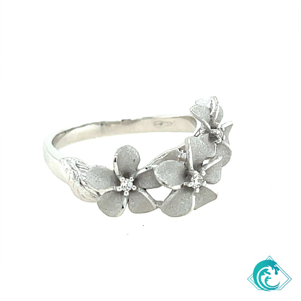 14KW Plumeria & Diamond Lei Ring