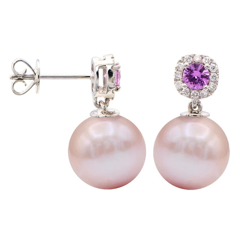 14KW Pink Pearl & Sapphire Earrings