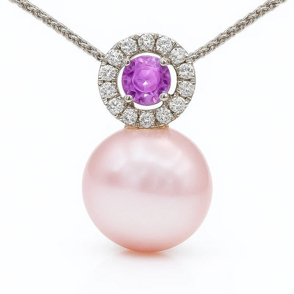 14KW Pink Pearl & Sapphire Pendant
