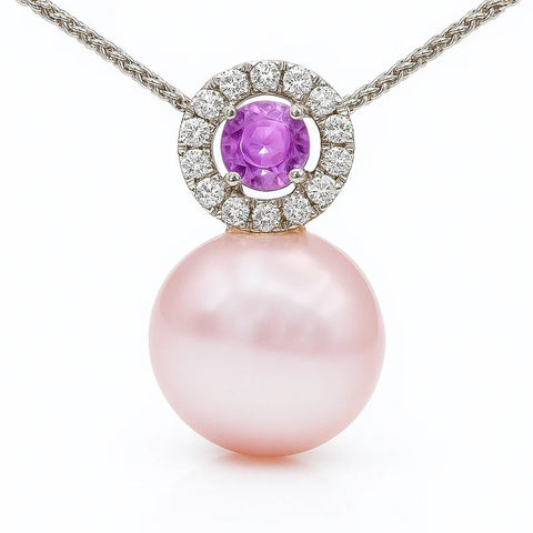 14KW Pink Pearl & Sapphire Pendant