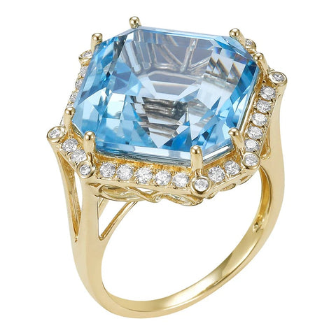 14KY Elegant SKy Blue Topaz Diamond Ring