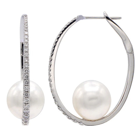 18KW Freshwater Pearl Diamond Kealia Hoops